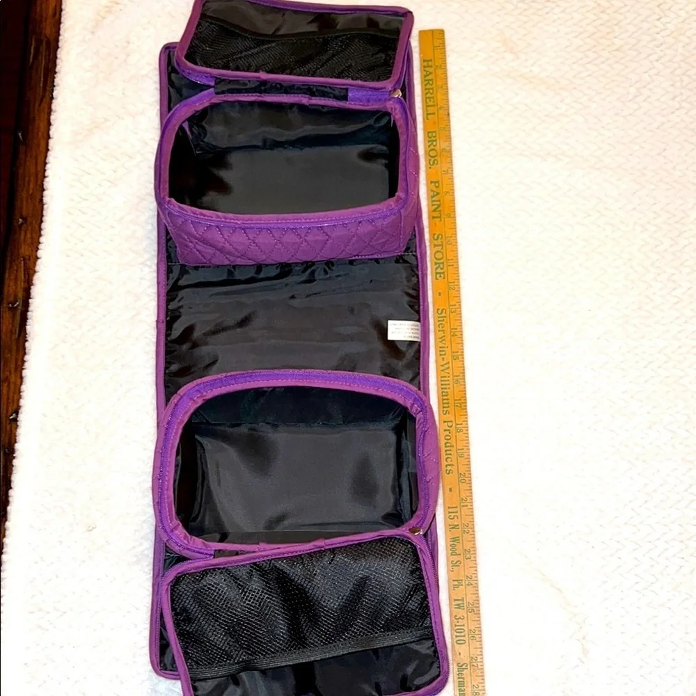 Purple Quilted Roll Out MakeUp Travel Bag